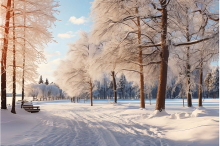 Panoramic winter park snow road, a Nature Photo by Ylivdesign