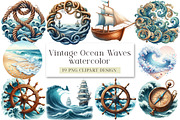 Vintage Ocean Waves Watercolor, a Seasonal Illustration by DreamArtGraphic (Thumbnail 1 of 4)
