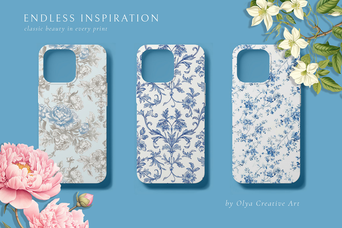 Floral Toile Print Design Patterns, a Pattern Graphic by Olya Creative (Photo 7 of 29)