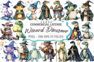 Watercolor Wizard Dinosaur Clipart, an Illustration by designcity5