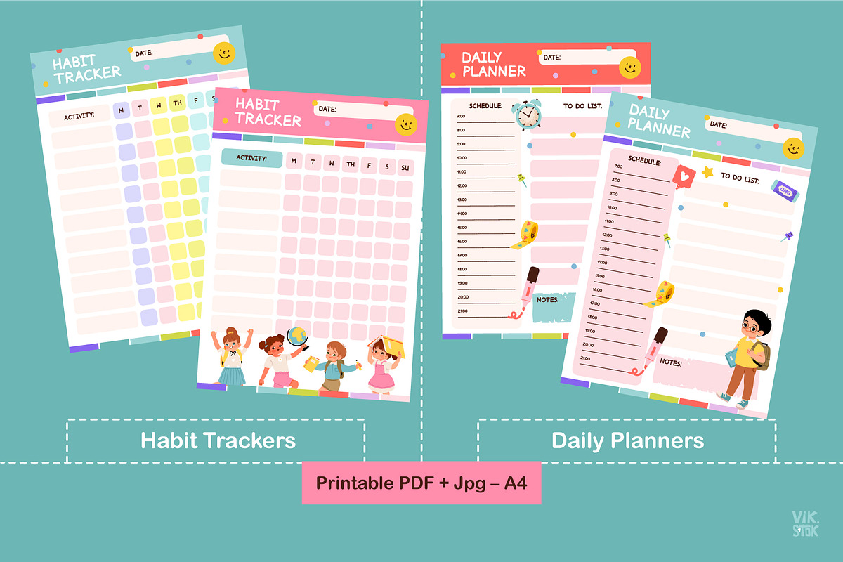 School Planner Set for Kids, a Stationery Template by vik.stock (Photo 3 of 9)