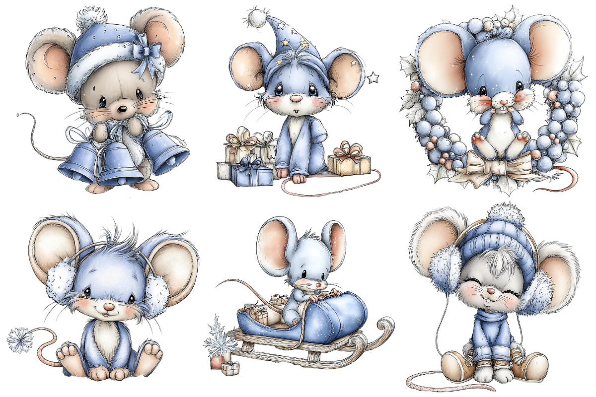 Christmas Cute Mice Clipart Bundle, an Illustration by Pixels.Craft (Photo 5 of 6)