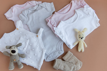 Set of pink clothes and accessories for newborn baby. Knitted to, a Beauty & Fashion Photo by Olena Rudo