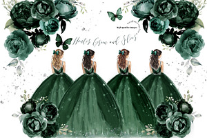 Hunter Green & Silver Dress Clipart