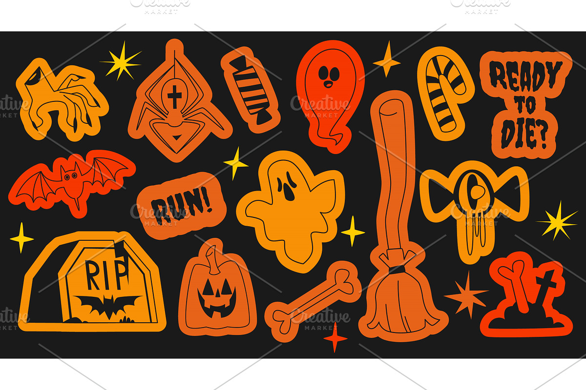 Halloween sticker set with orange, an Illustration by art PVP - market