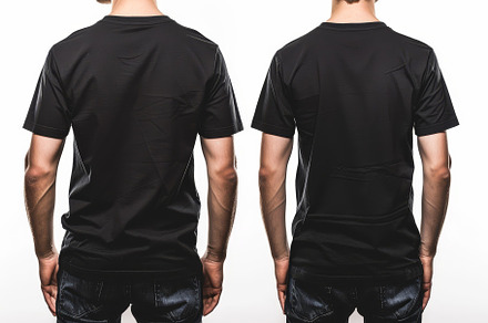 A model stands wearing a black t-shi, a Photo by Tanuart