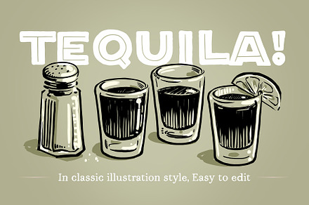 Tequila shots bold illustrations
