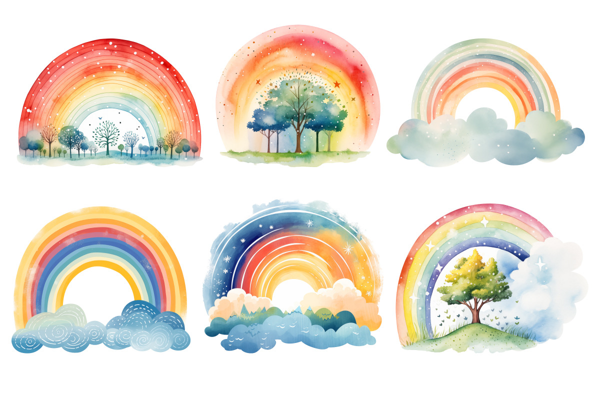 Watercolor rainbow set PNG clipart, a Seasonal Illustration by Whimsy Brush Studio (Photo 4 of 6)