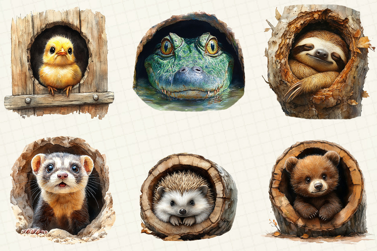Funny Animals in Hole Clipart, an Illustration by OK Design (Photo 3 of 5)