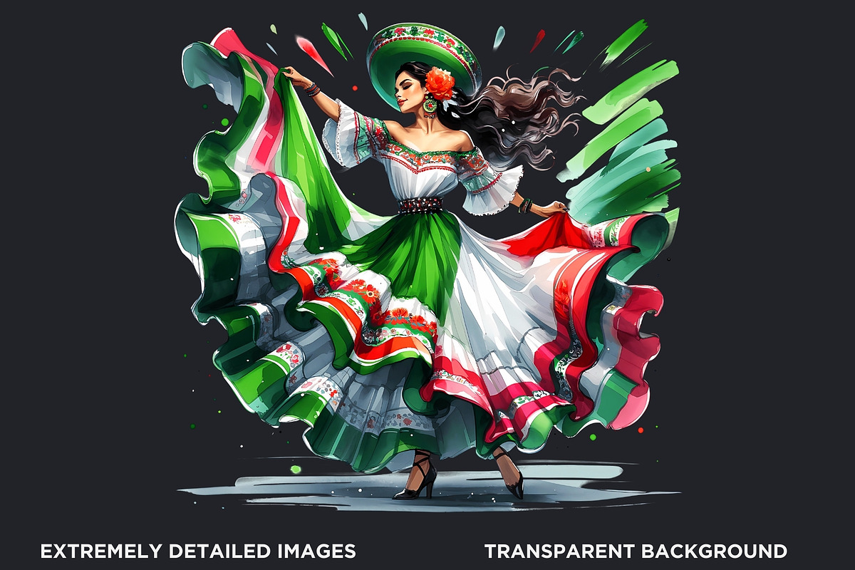 Mexican ballerinas Clipart Set, a Person Illustration by ThatsDesignArt (Photo 2 of 10)