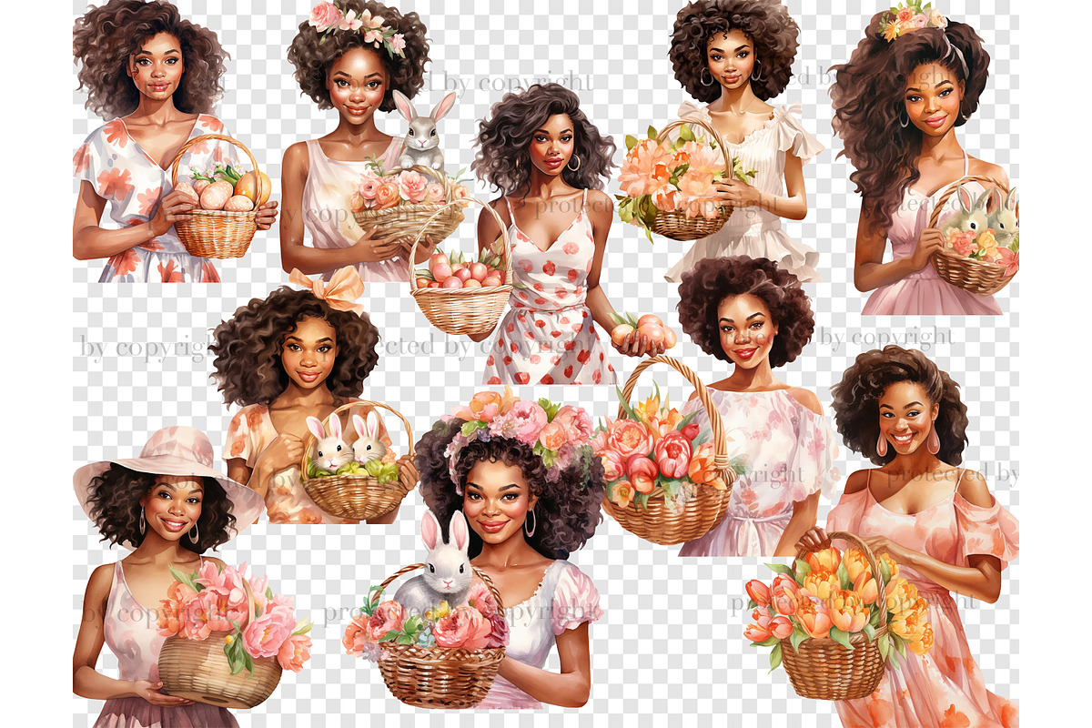 Easter Pastel Clipart | Black Woman, a Seasonal Illustration by GlamArtZhanna (Photo 4 of 4)