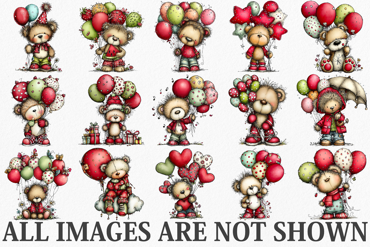 Whimsical Teddy Balloons Clipart, an Illustration by Canvas Craft (Photo 3 of 6)
