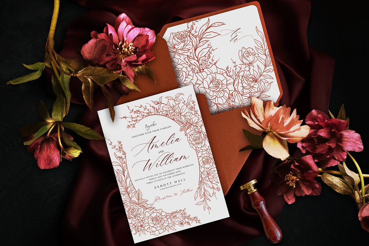 Rose Wedding Invitation Sets, a Print Template by Shwet Art (Photo 3 of 7)