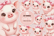 15 Bundle Watercolor Girl Pig Pink, an Animal Illustration by Morspective (Thumbnail 1 of 8)