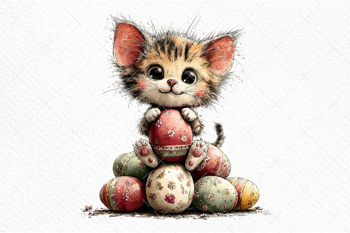 Whimsical Easter Kitten Clipart, an Illustration by Craft Nest (Photo 11 of 11)