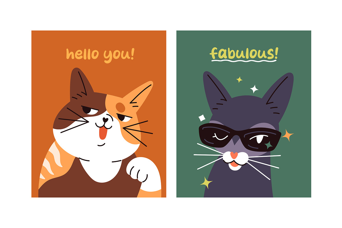 Cute funny cats set, cards, an Animal Illustration by PaperTrident (Photo 5 of 6)