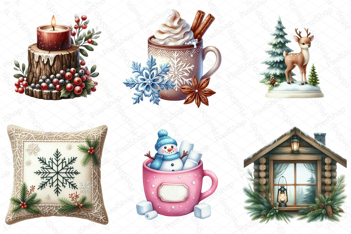 Winter Charm Watercolor Clipart, an Illustration by DreamPrint404 (Photo 5 of 5)