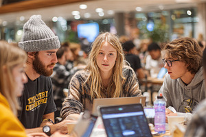 Young adults collaborate on laptops, a Photo by Pixeness Studio