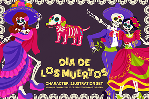 Dia De Los Muertos Character Set, an Illustration by Invisual Studio