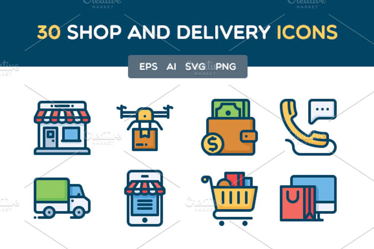 Shop and Delivery icon set, an Outline Icon by Mir store (Photo 1 of 2)
