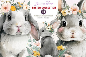 Watercolor Bunnies and Wild Flower, an Illustration by CreationArt