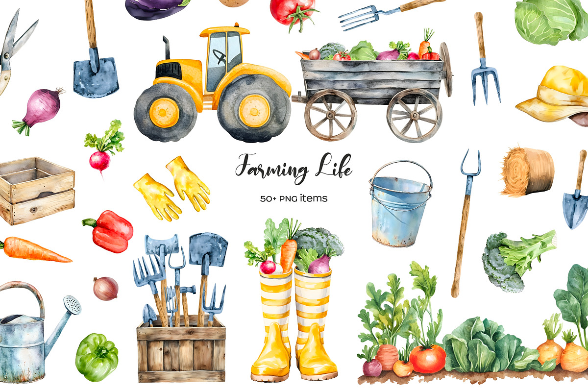 Watercolor farming life clipart, a Food Illustration by Art and Funny (Photo 1 of 7)
