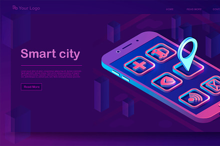 Smart city app isometric banner, a Landing Page Template by The img