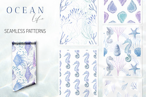 Ocean life seamless patterns
