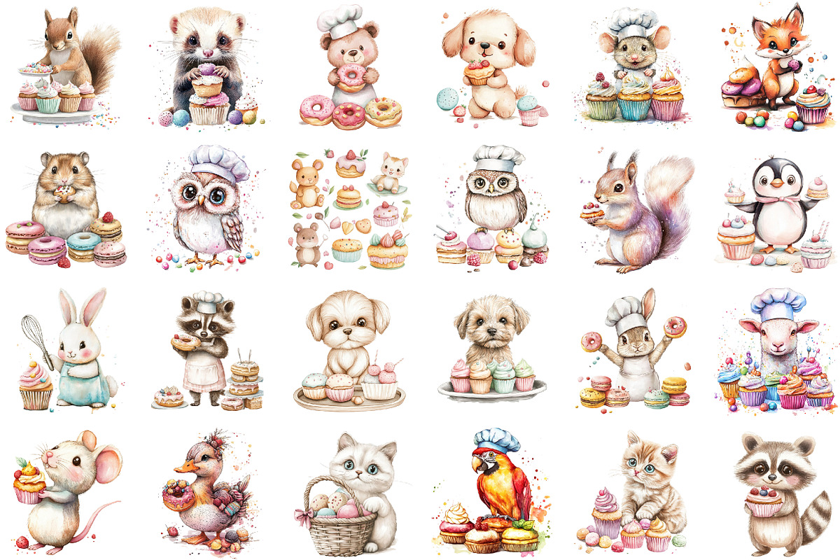 Watercolor Sweets Cute Bakery Animal, an Illustration by Sublimation Artist (Photo 2 of 6)