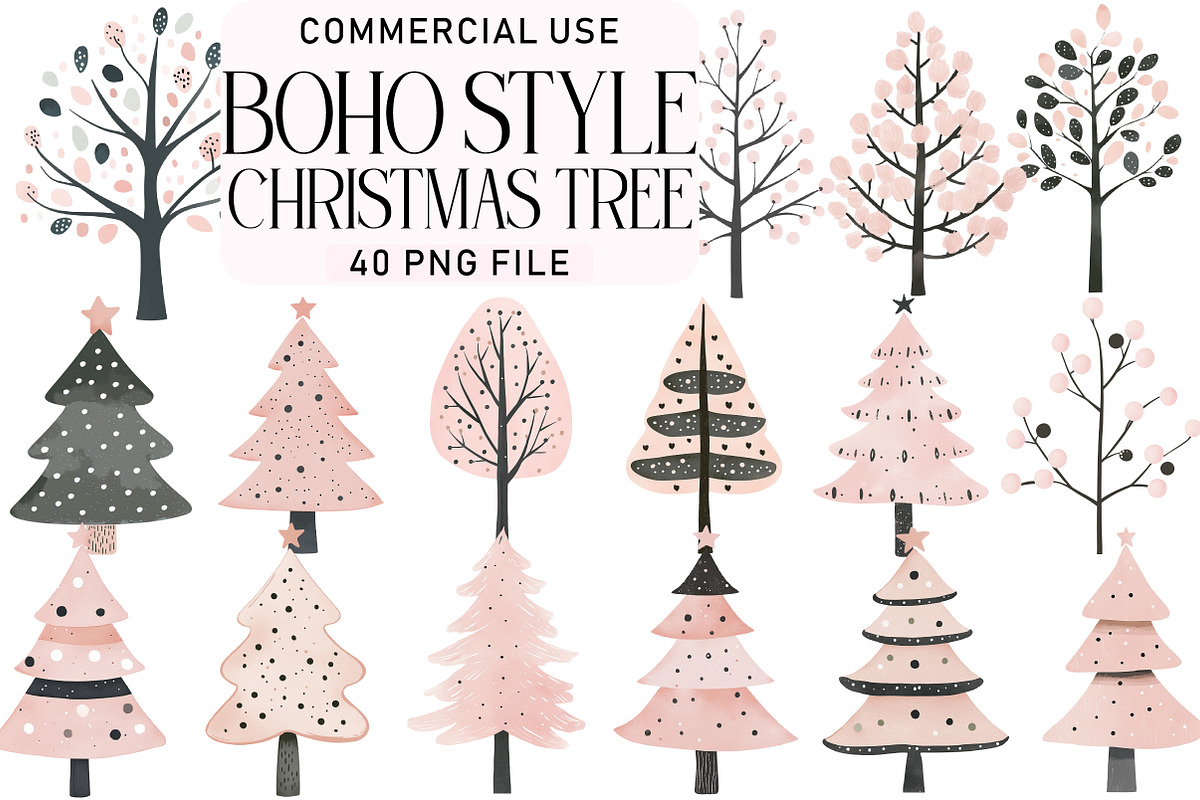 Boho Style Christmas Tree Clipart, an Illustration by Daily.Designs (Photo 1 of 5)