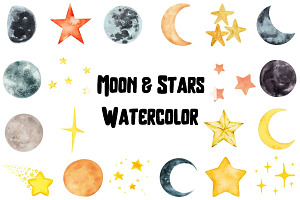 Watercolor Moon And Stars Clipart