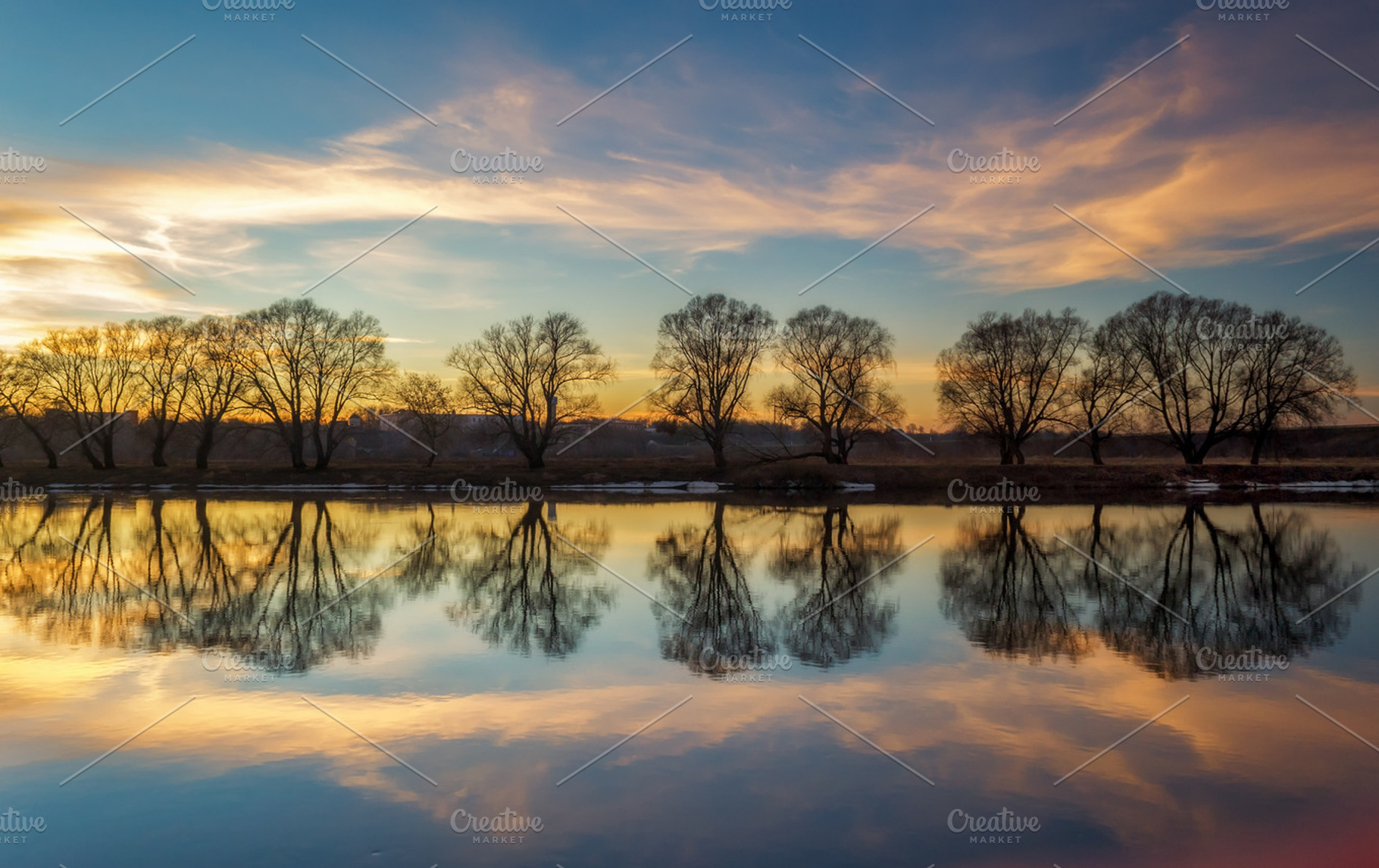 Water reflection landscape stock photo containing river and lake, a Nature Photo by VS