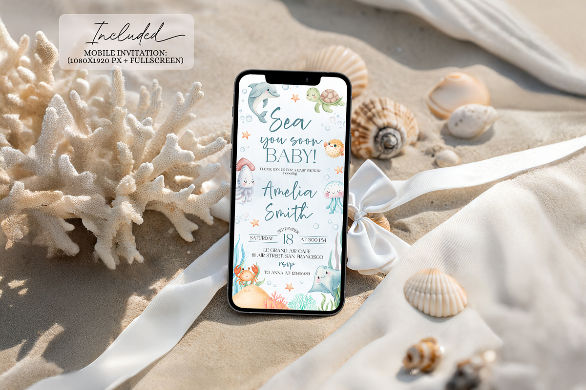 Under the Sea Shower Digital Evite, a Templates & Theme by VeliusCreativeStudio (Photo 2 of 3)