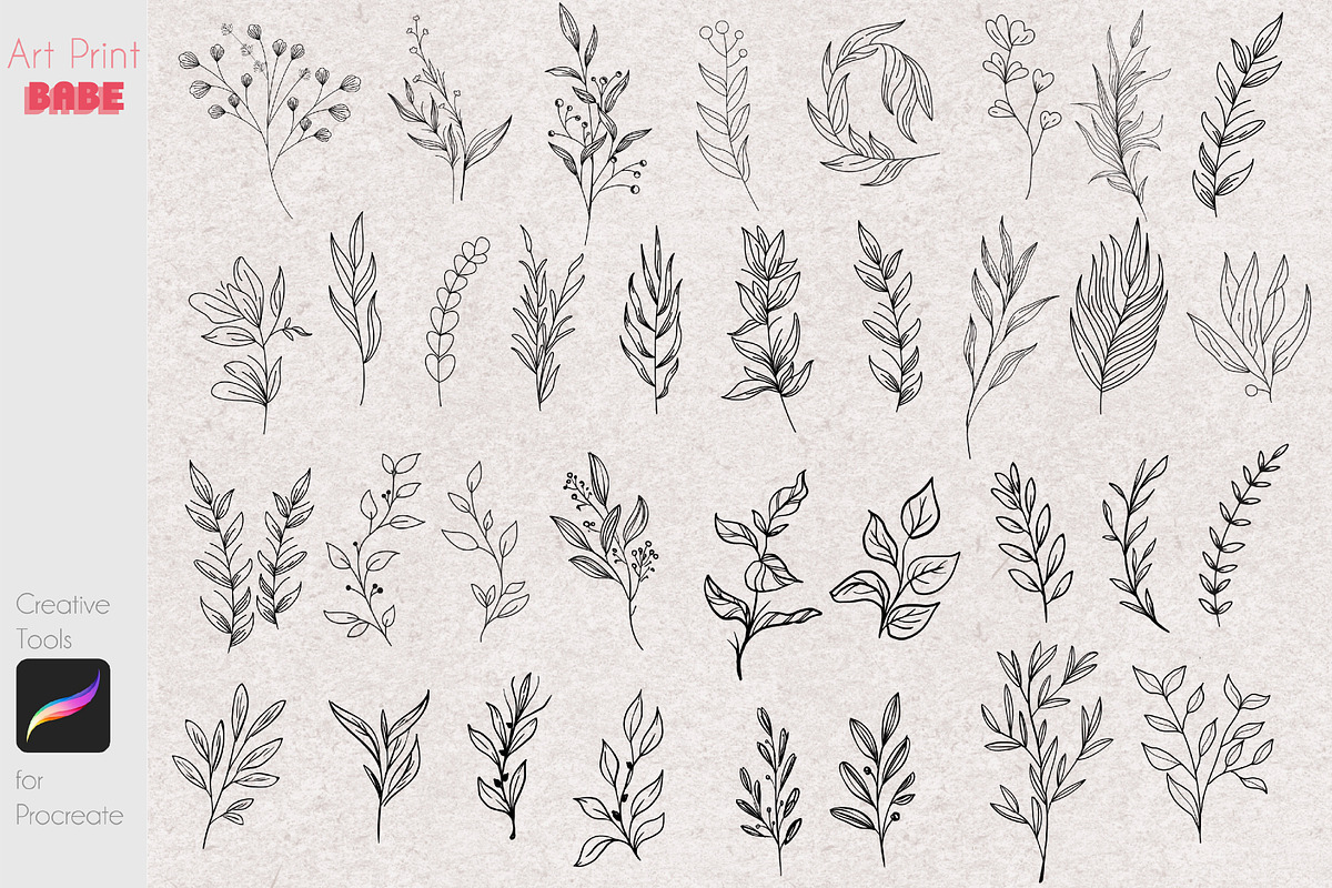 Procreate Botanical Stamps Tattoo, a Brush Add-On by ArtPrintBabe