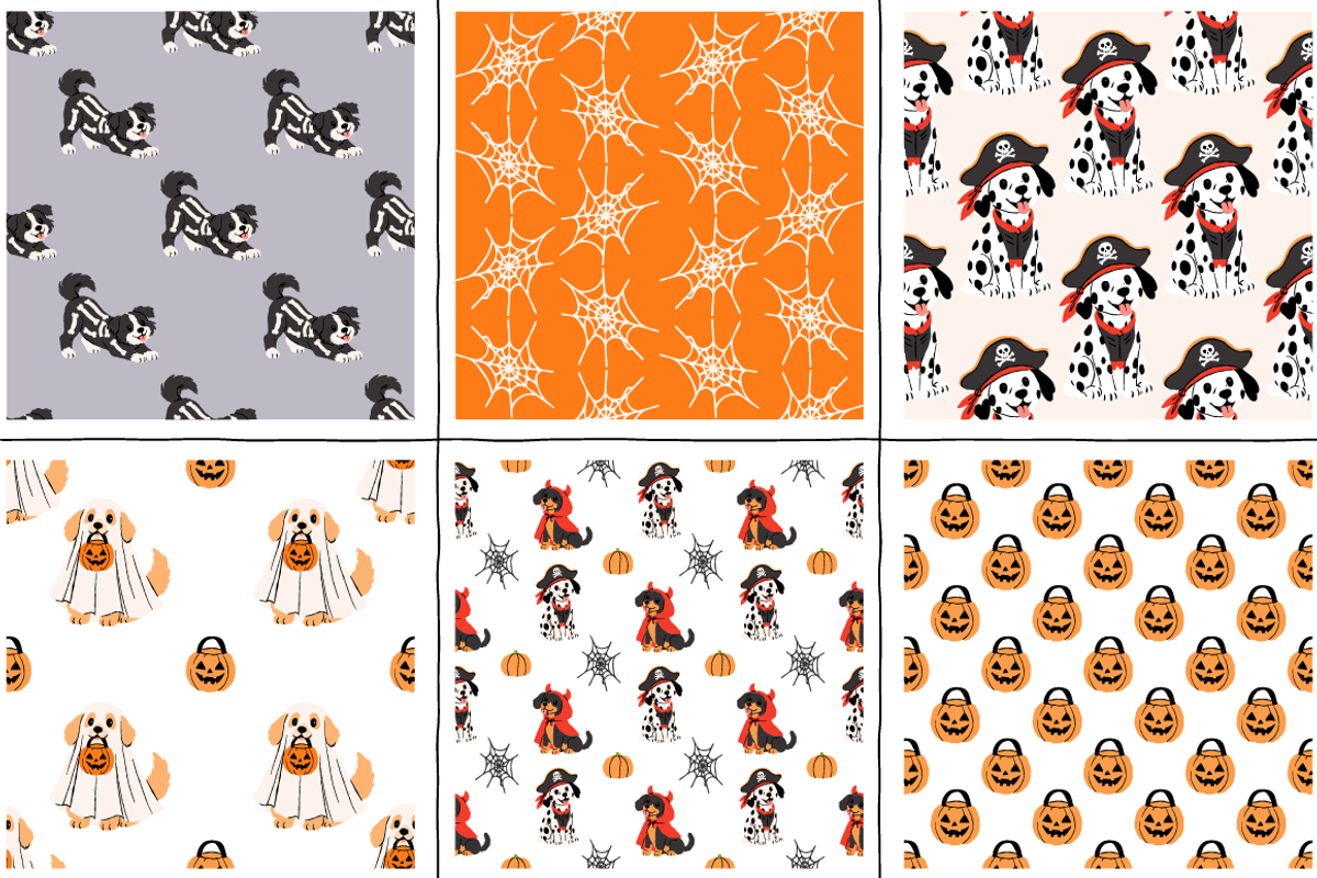 20 Halloween Dogs Seamless Patterns, a Pattern Graphic by Zeukaa (Photo 5 of 10)