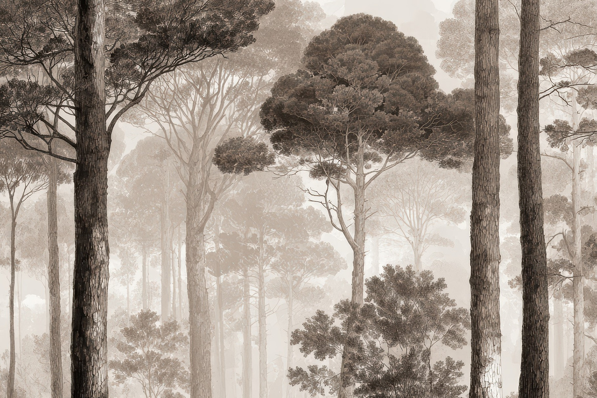 Vintage Misty Pine Wood Wallpaper, a Decorative Illustration by Virgo Studio