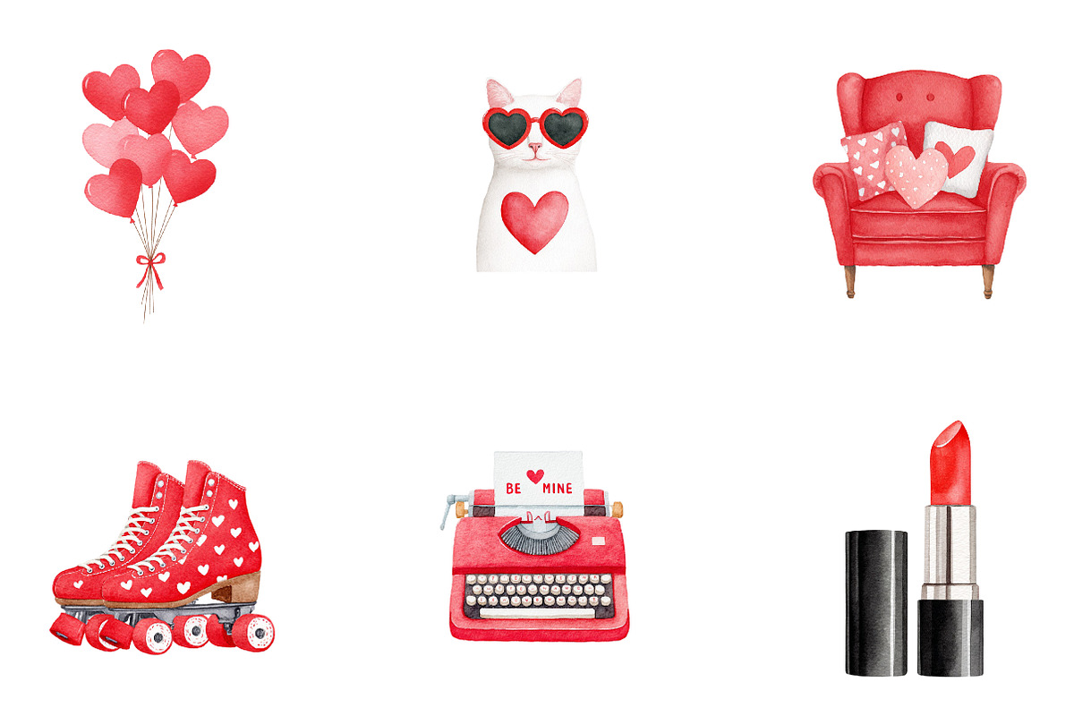 watercolor valentines day clipart, an Illustration by CreationArt (Photo 2 of 7)