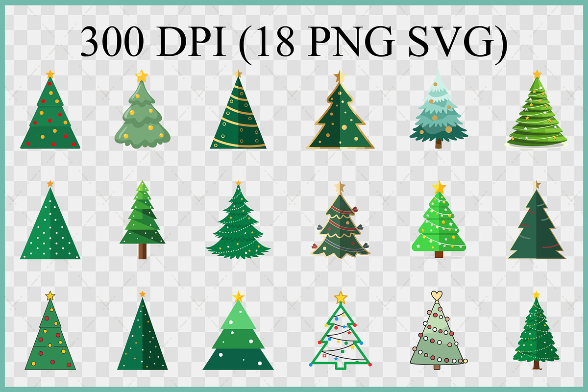 Cute Christmas Tree Clipart PNG Set, a Seasonal Illustration by Gfx Expert Team (Photo 3 of 3)