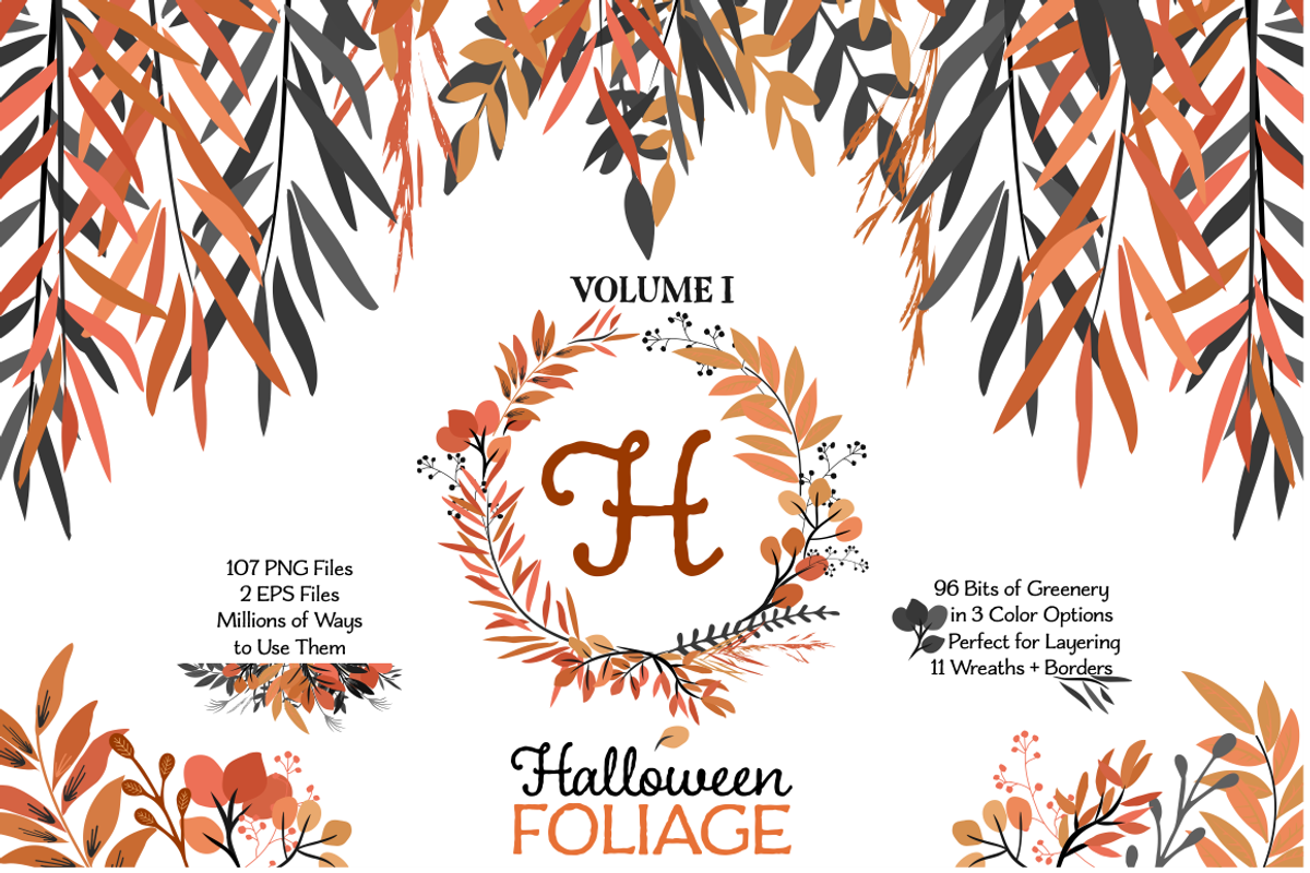 Halloween Leaves and Wreaths, an Illustration by Kelly Jane Creative (Photo 1 of 5)