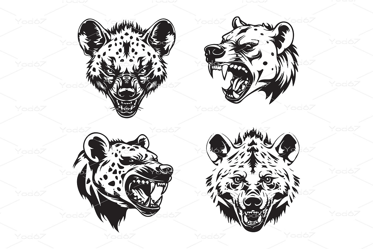 Vector of collection of hyena heads, an Animal Illustration by yod67