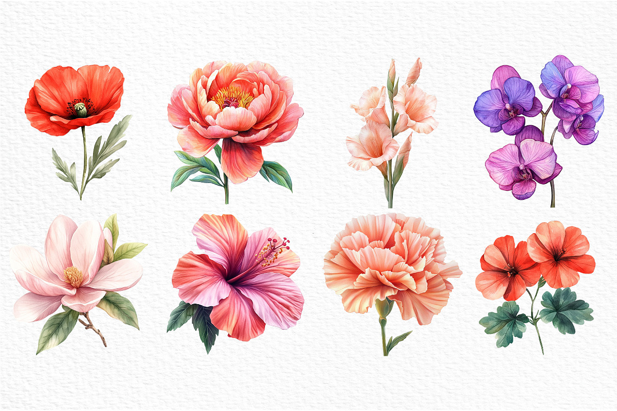 Watercolor Retro Flower Clipart, an Illustration by Craft Nest (Photo 4 of 6)