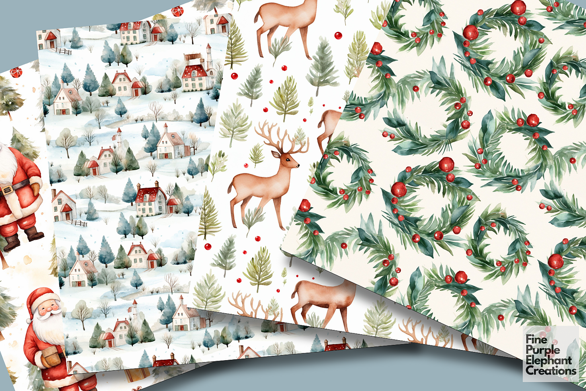 Watercolor Christmas Holiday, a Pattern Graphic by Fine Purple Elephant (Photo 4 of 5)