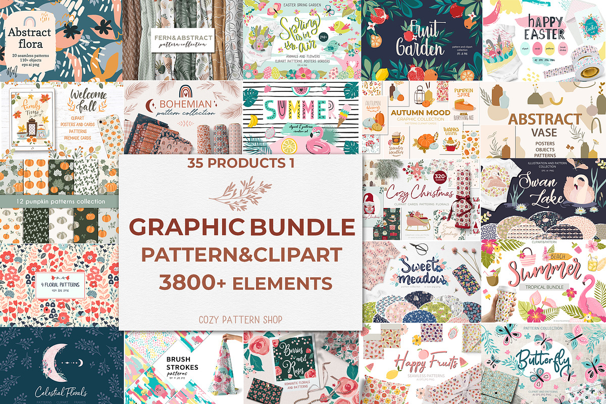 Graphic Bundle clipart & pattern, a Background Graphic by Cozy pattern shop (Photo 1 of 37)