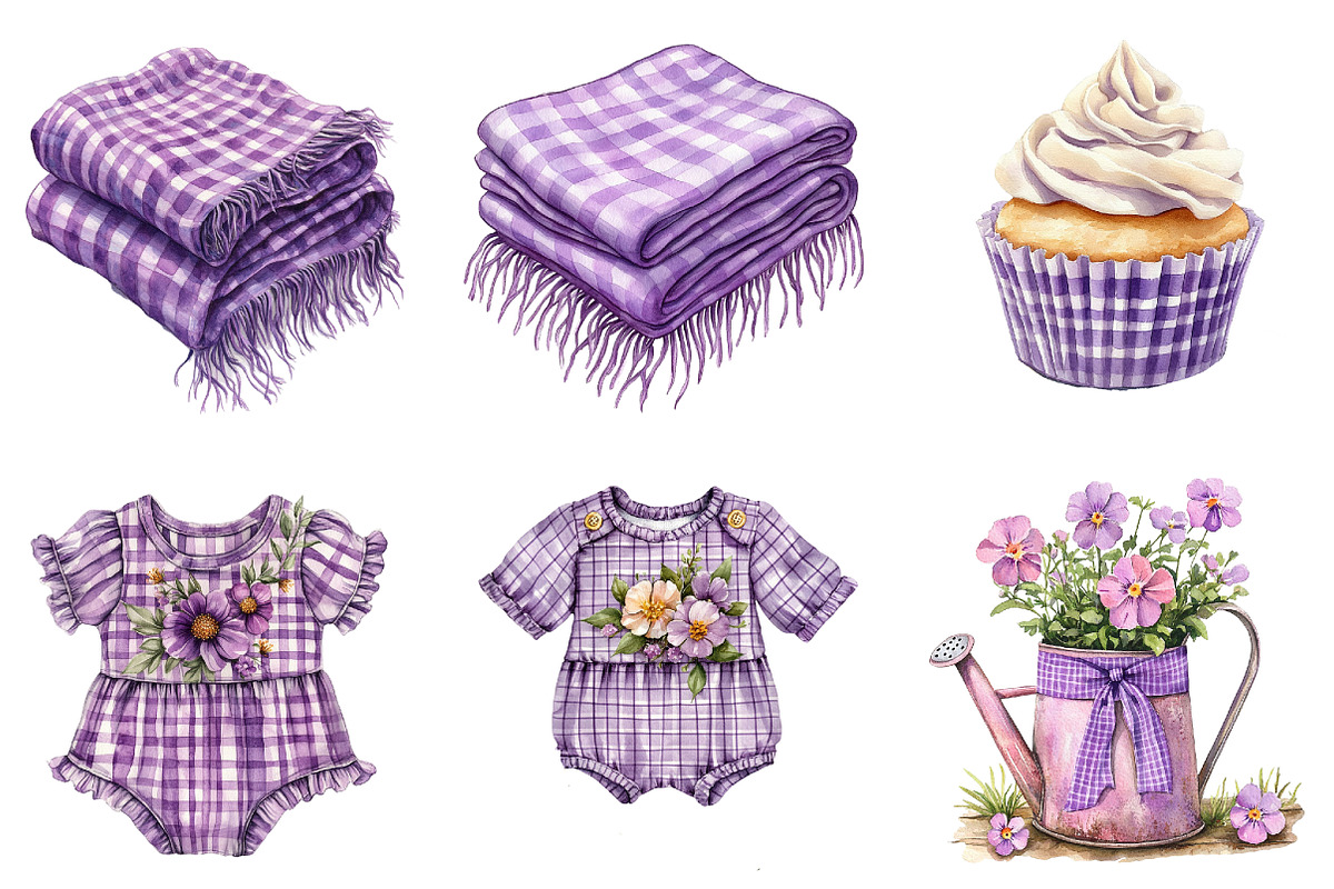Purple Gingham Summer Clipart, an Illustration by DreamArtGraphic (Photo 3 of 4)