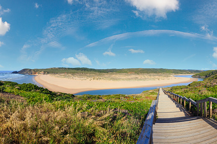 Atlantic ocean coast, wooden walkway to Amoreira beach and Aljez, a Nature Photo by YuriyB