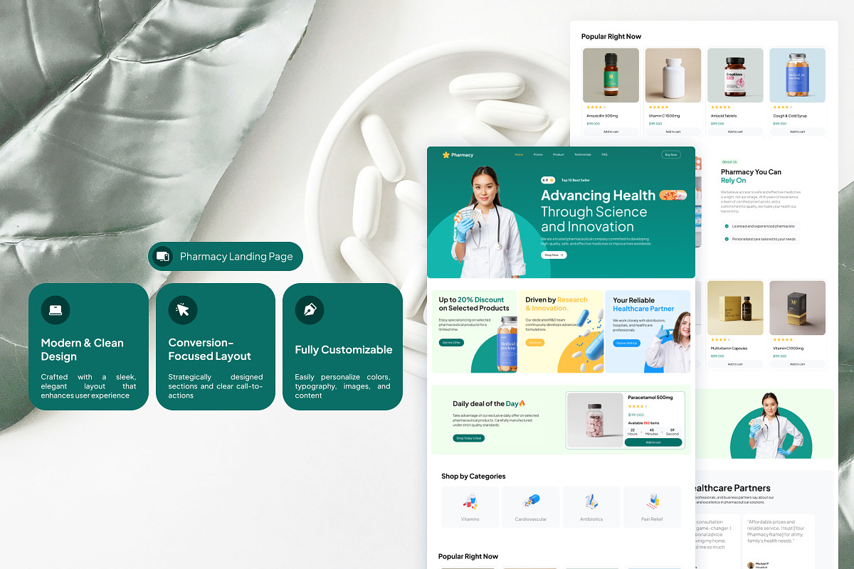 Pharmacy Landing Page Template, a Landing Page Template by Font Kingdom (Photo 3 of 5)