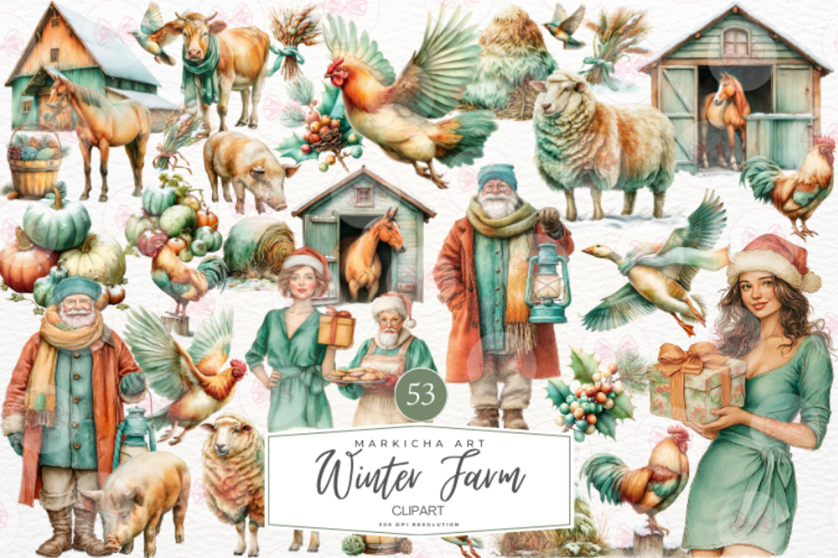 Winter Farm Clipart, an Illustration by Markicha Art (Photo 1 of 4)