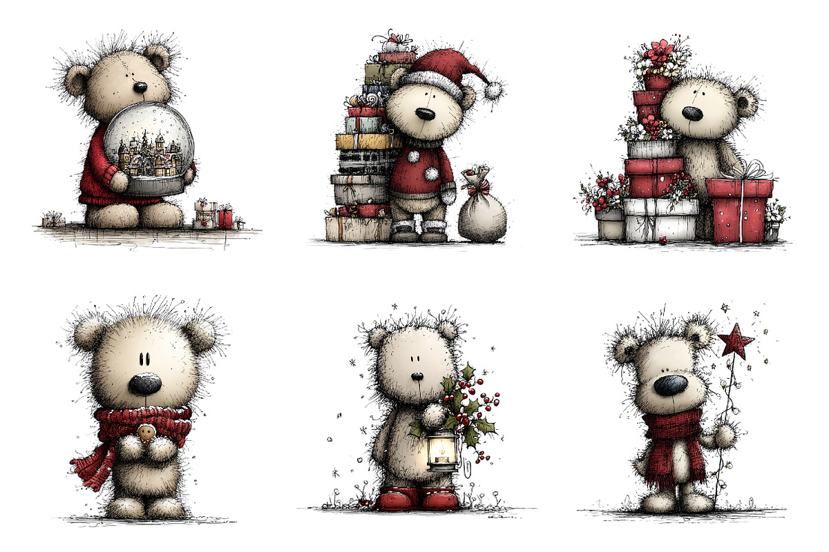 Whimsical Christmas Teddy Clipart, a Seasonal Illustration by designcity5 (Photo 2 of 5)