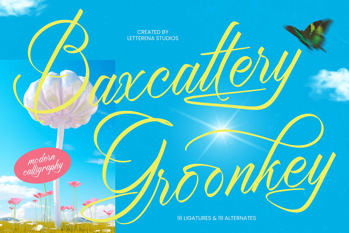 Baxcattery Groonkey Calligraphy Font, a Script Font by Letterena Studios Script (Photo 1 of 10)