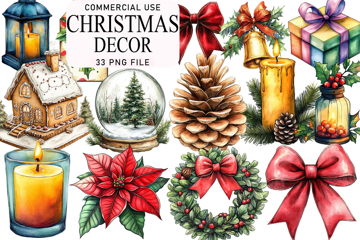 Watercolor Christmas Decor Clipart, an Illustration by Daily.Designs (Photo 1 of 5)